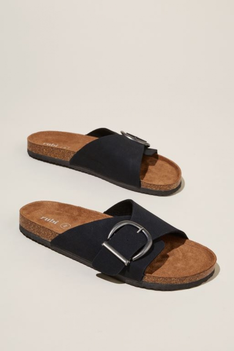 Cotton On Rex Single Strap Slide Women's Sandals Black | KUArSVug2t5