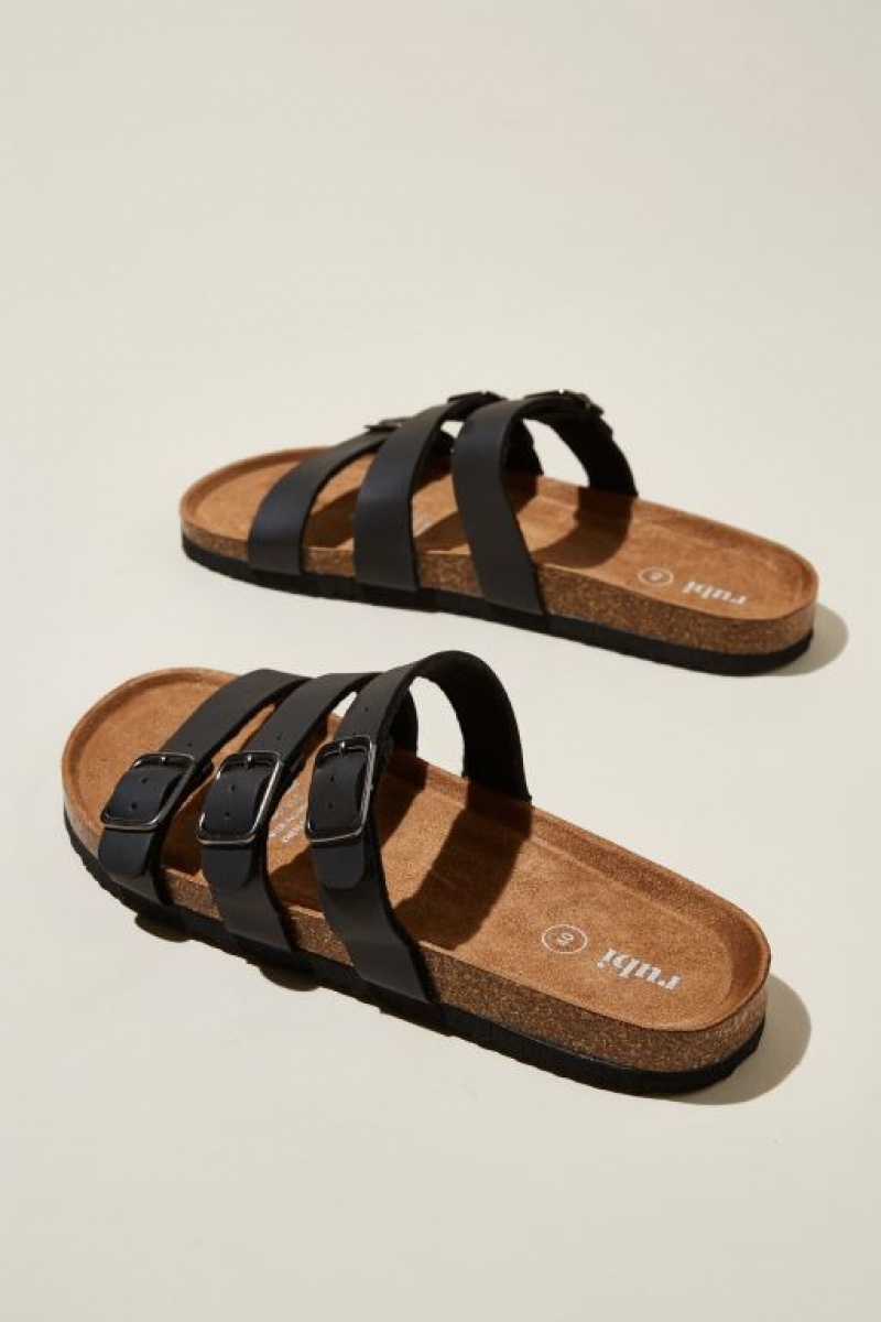 Cotton On Rex Triple Strap Slide Women's Sandals Black | qnGzWFOhVg4