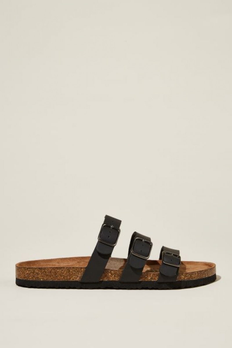 Cotton On Rex Triple Strap Slide Women\'s Sandals Black | qnGzWFOhVg4