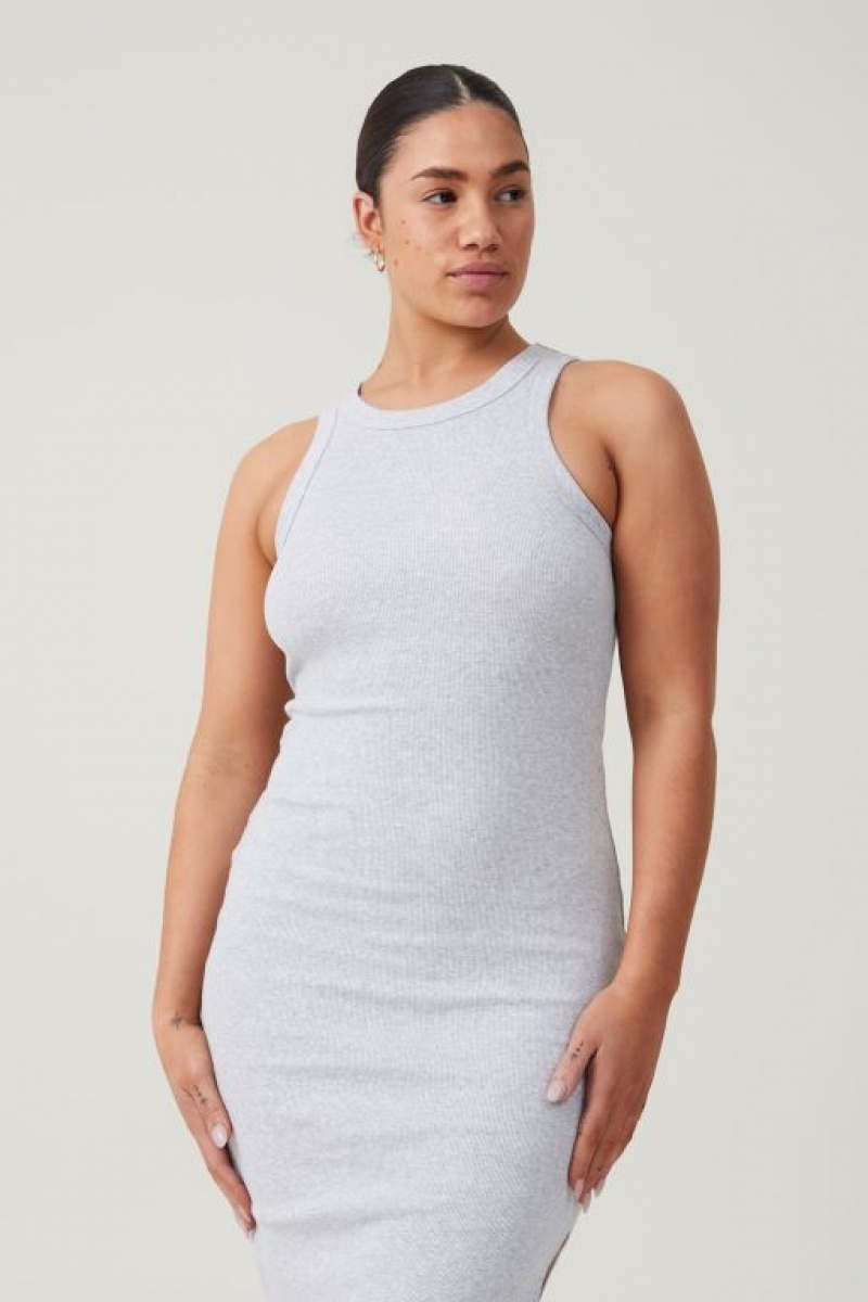 Cotton On Rib Racer Women's Midi Dress Light Grey | A1PaI1GhEvu