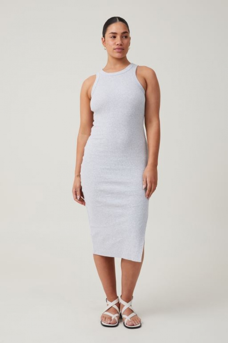Cotton On Rib Racer Women\'s Midi Dress Light Grey | A1PaI1GhEvu