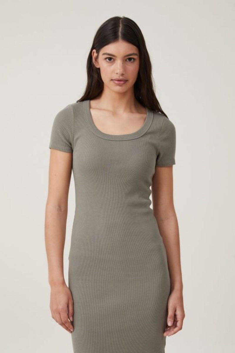 Cotton On Rib Short Sleeve Women's Midi Dress Woodland | OFreKk4EtBv