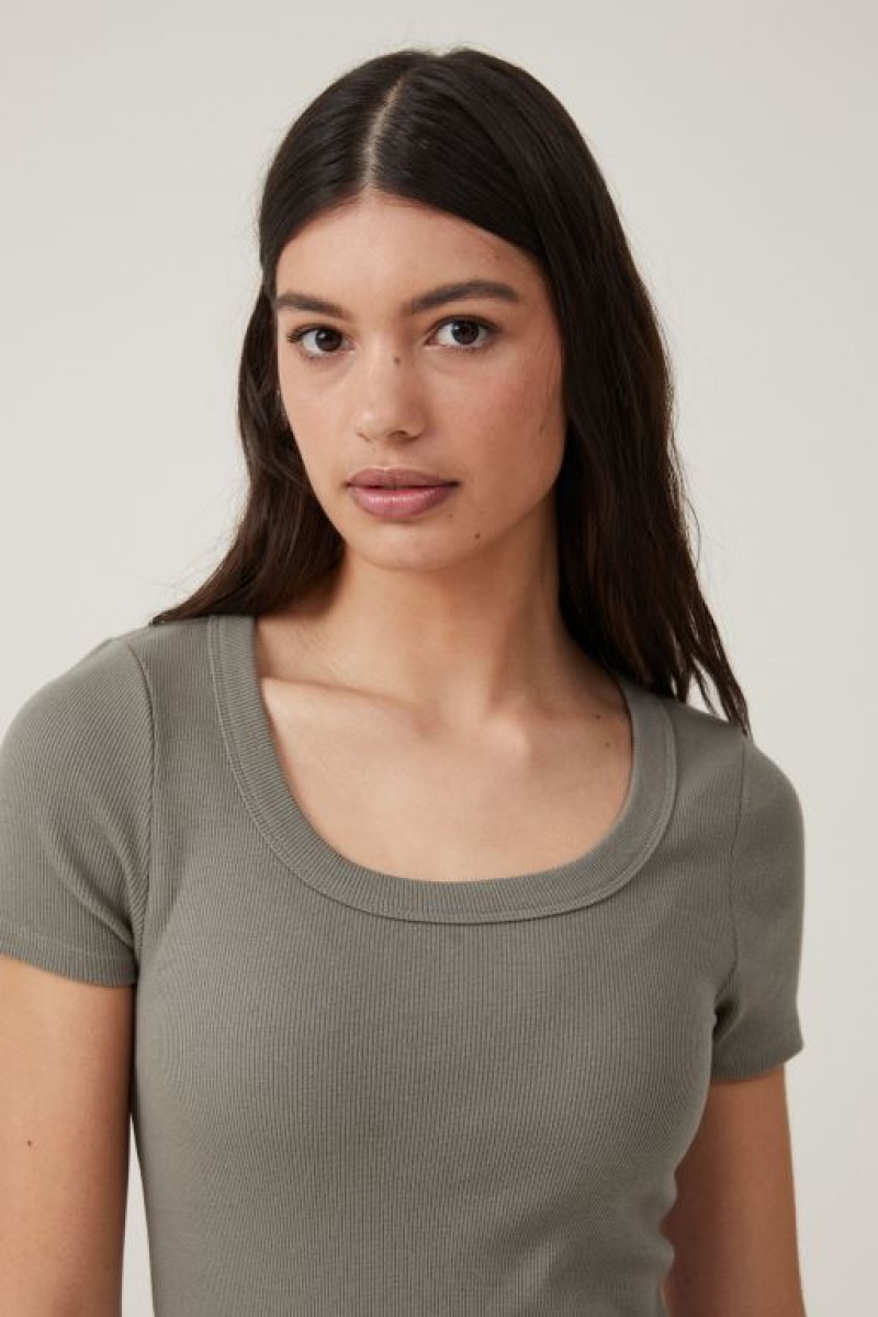 Cotton On Rib Short Sleeve Women's Midi Dress Woodland | OFreKk4EtBv