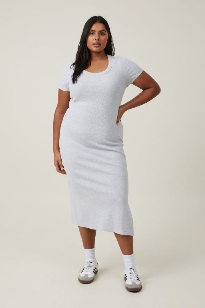 Cotton On Rib Short Sleeve Women's Midi Dress Light Grey | xnL6zBsLPBi