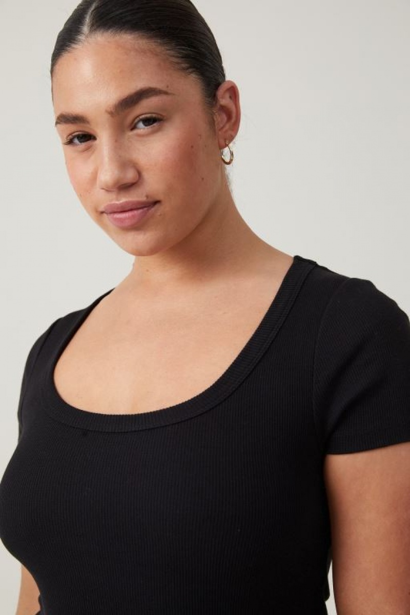 Cotton On Rib Short Sleeve Women's Midi Dress Black | jcTEXwd8SHw