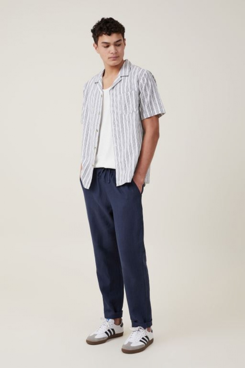 Cotton On Riviera Short Sleeve Men's Shirts White Black Stripes | JgOMWAPw9Mz
