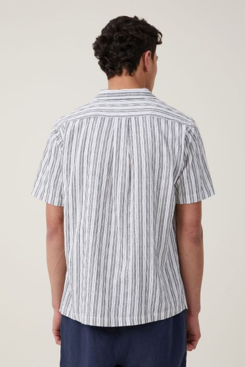 Cotton On Riviera Short Sleeve Men's Shirts White Black Stripes | JgOMWAPw9Mz