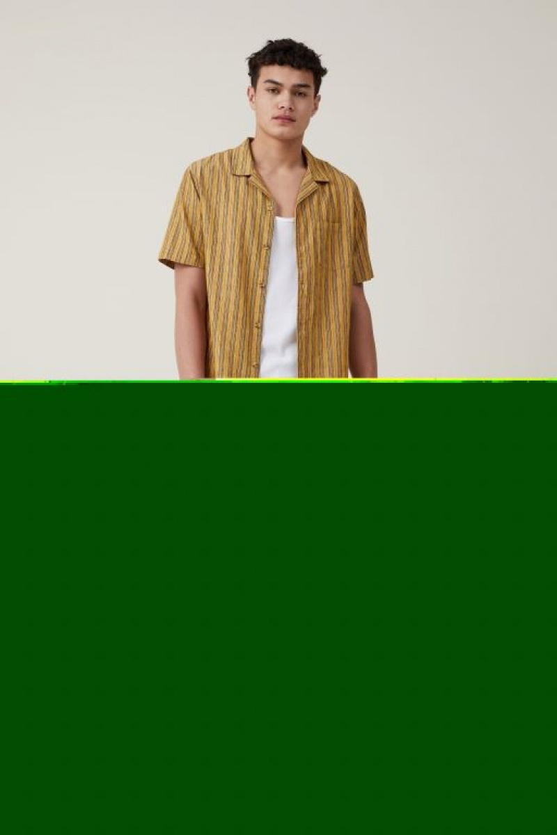 Cotton On Riviera Short Sleeve Men's Shirts Yellow Stripes | xXHhCAaHx88