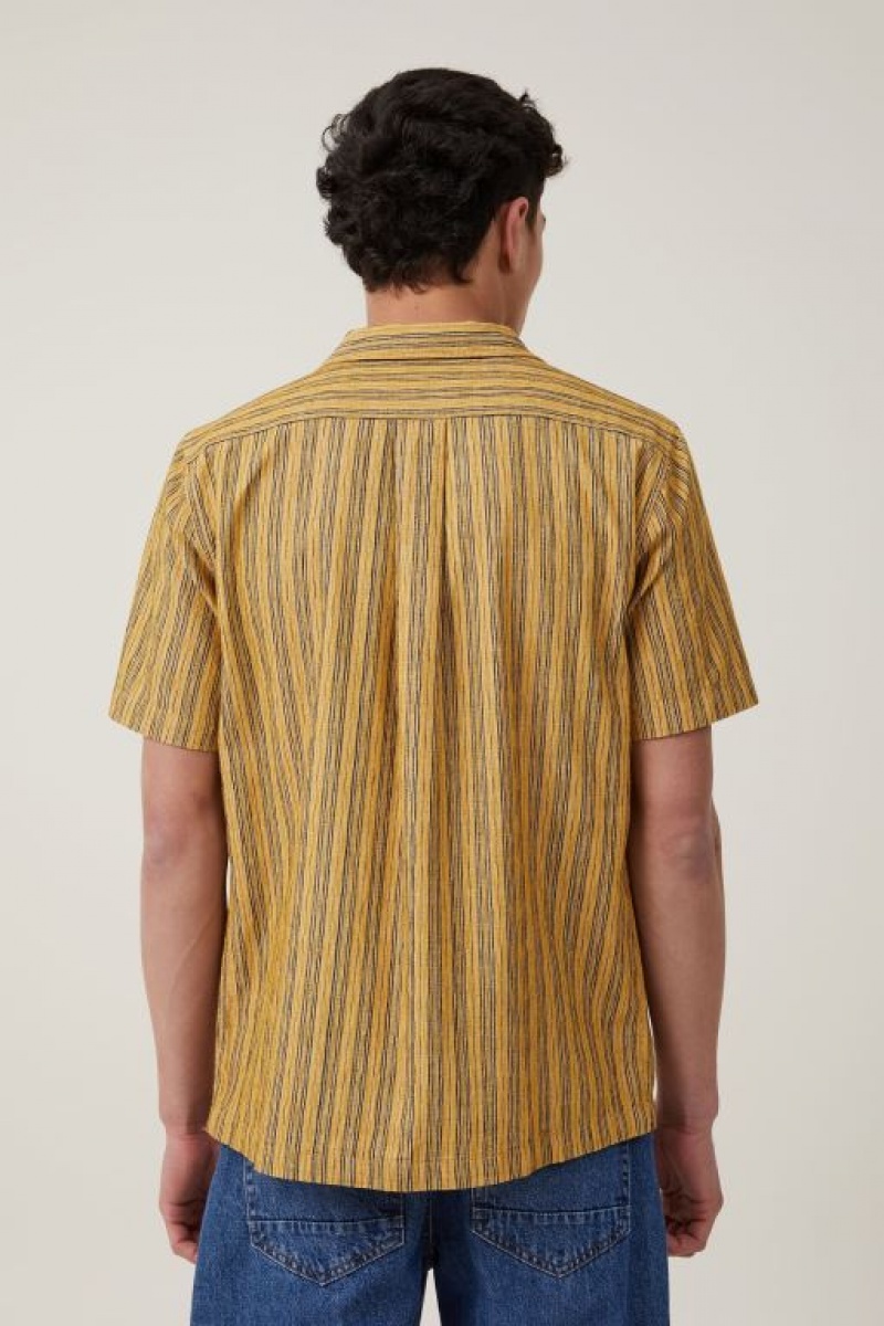 Cotton On Riviera Short Sleeve Men's Shirts Yellow Stripes | xXHhCAaHx88