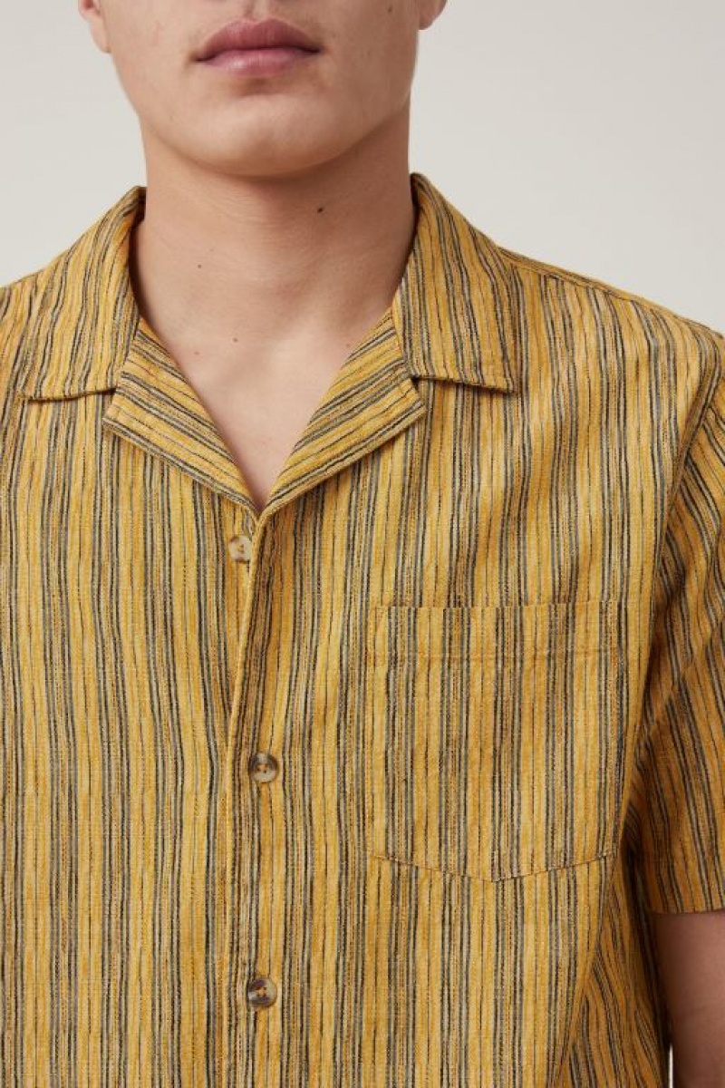 Cotton On Riviera Short Sleeve Men's Shirts Yellow Stripes | xXHhCAaHx88