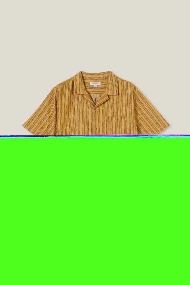 Cotton On Riviera Short Sleeve Men's Shirts Yellow Stripes | xXHhCAaHx88