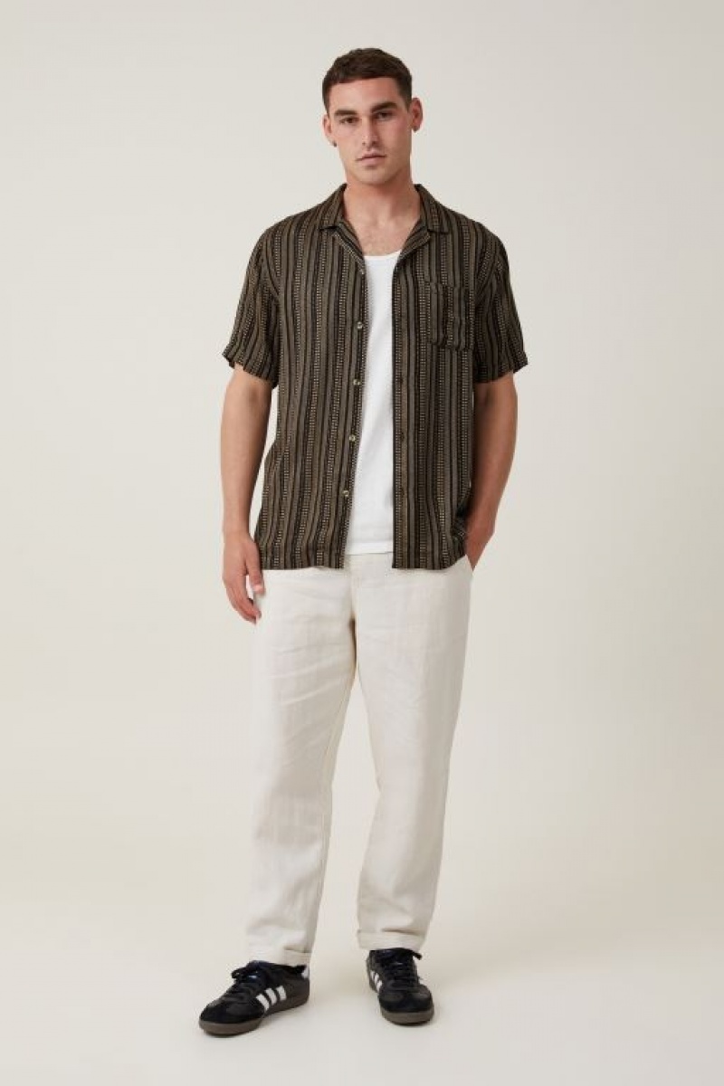 Cotton On Riviera Short Sleeve Men's Shirts Black Mustard Stripes | MxeKsgWo27R