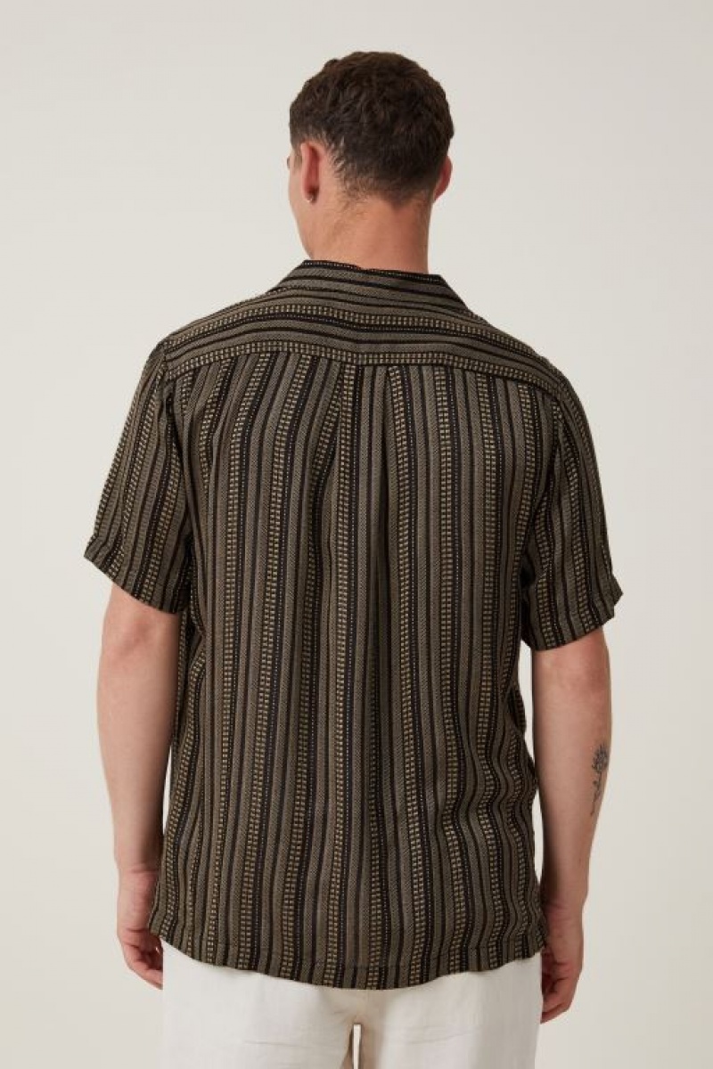 Cotton On Riviera Short Sleeve Men's Shirts Black Mustard Stripes | MxeKsgWo27R