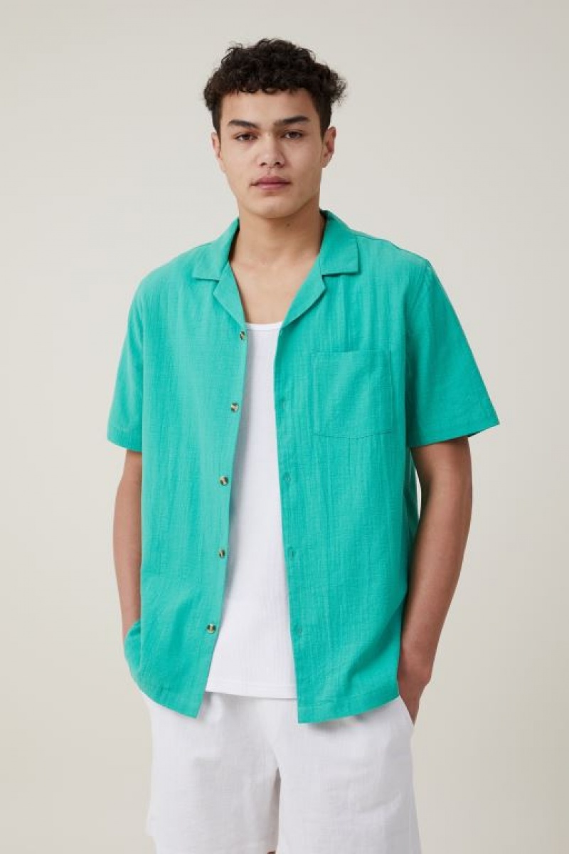 Cotton On Riviera Short Sleeve Men\'s Shirts Green | 0cZCLL0ycjd