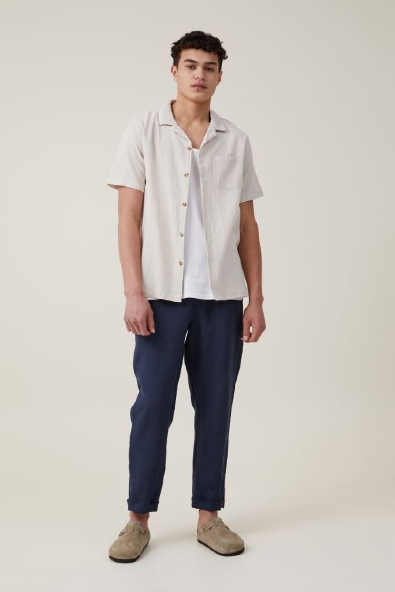 Cotton On Riviera Short Sleeve Men's Shirts Light Grey Brown | pGpZzIAhVbH
