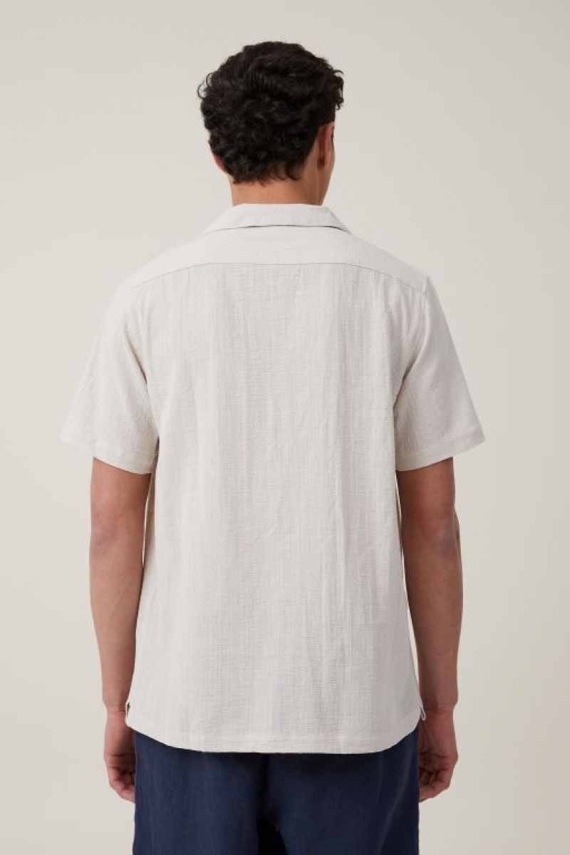 Cotton On Riviera Short Sleeve Men's Shirts Light Grey Brown | pGpZzIAhVbH