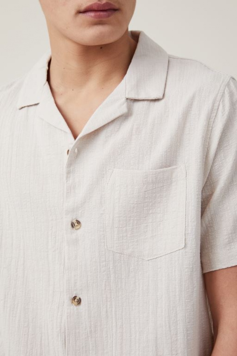 Cotton On Riviera Short Sleeve Men's Shirts Light Grey Brown | pGpZzIAhVbH