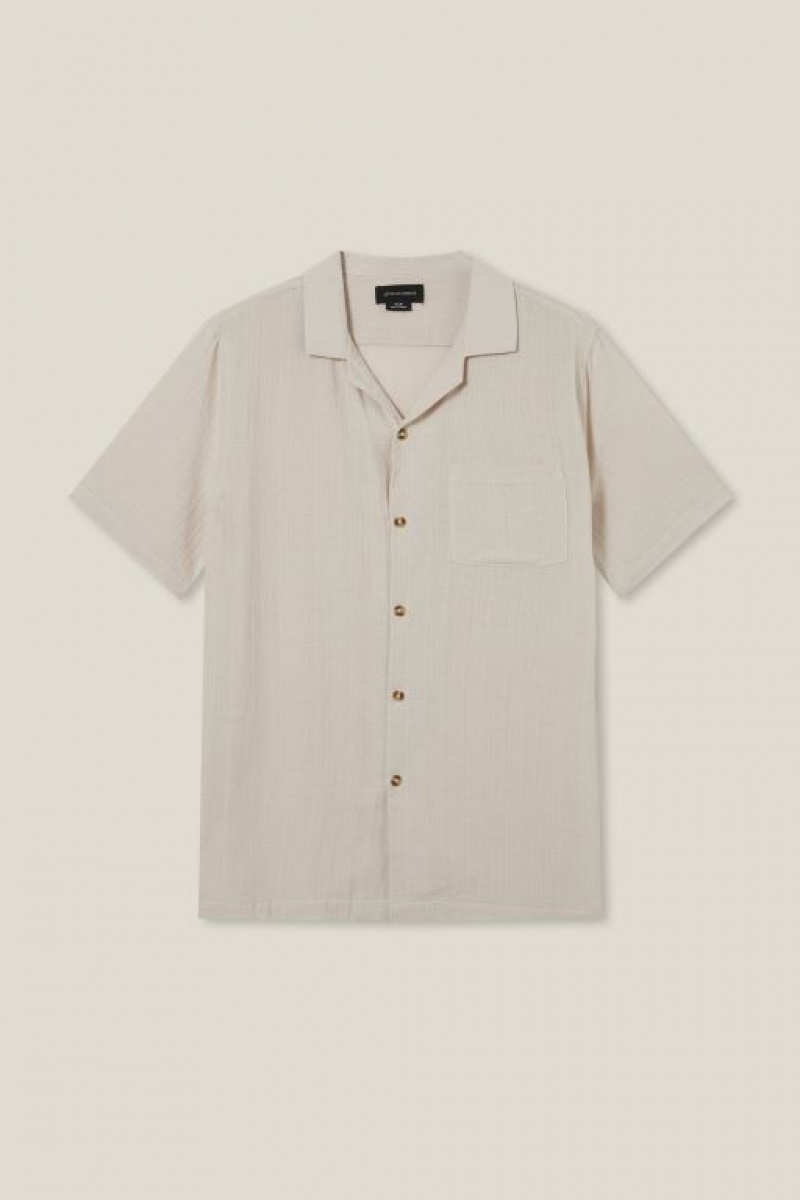 Cotton On Riviera Short Sleeve Men's Shirts Light Grey Brown | pGpZzIAhVbH