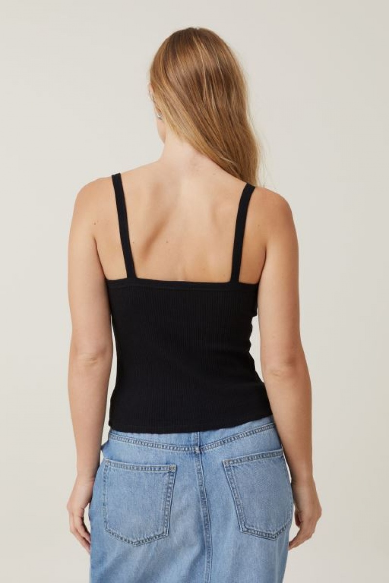 Cotton On Rory Straight Neck Women's Cami Black | Xw2OxiRQhTM