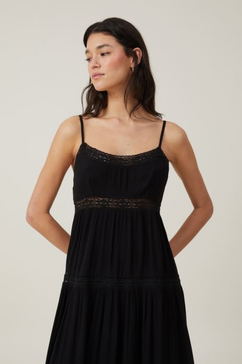 Cotton On Rylee Lace Trim Women's Maxi Dress Black | qnQqACUQ484