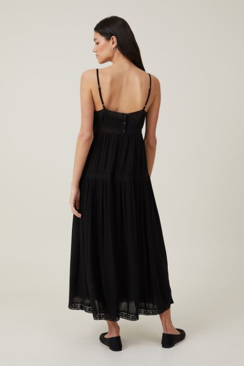 Cotton On Rylee Lace Trim Women's Maxi Dress Black | qnQqACUQ484