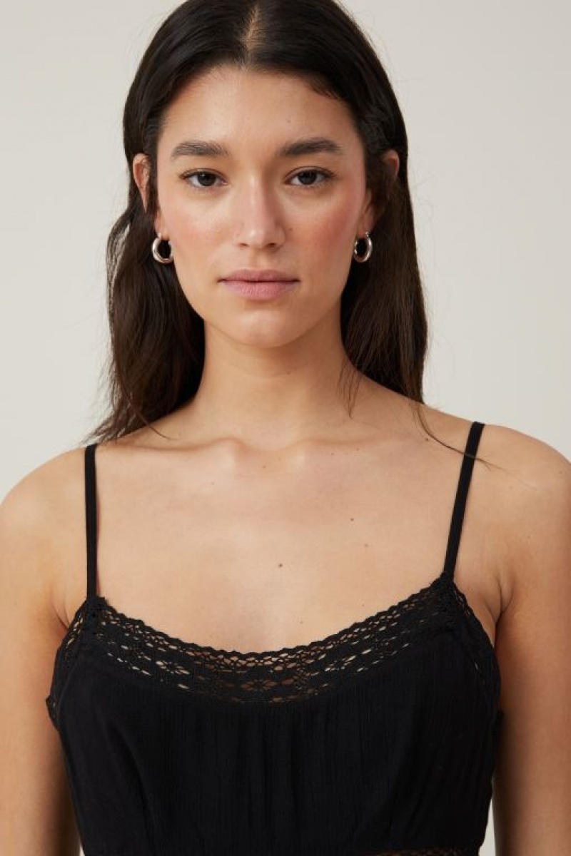 Cotton On Rylee Lace Trim Women's Maxi Dress Black | qnQqACUQ484