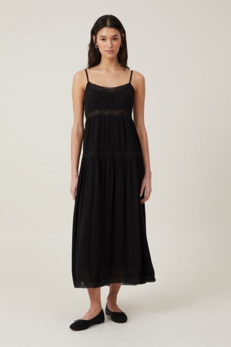 Cotton On Rylee Lace Trim Women\'s Maxi Dress Black | qnQqACUQ484