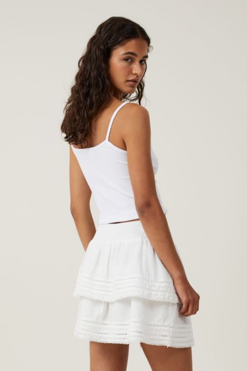Cotton On Rylee Tiered Lace Mini Women's Skirt White | NCJvONrjYgi