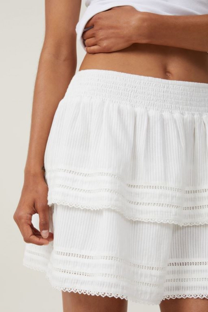 Cotton On Rylee Tiered Lace Mini Women's Skirt White | NCJvONrjYgi