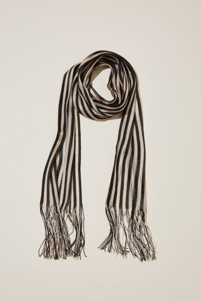 Cotton On Sara Skinny Scarf Women's Hats Black / Stripes | N4WKIe6LTPi