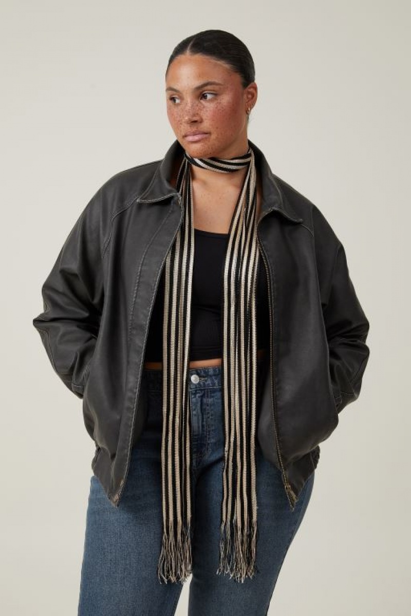 Cotton On Sara Skinny Scarf Women\'s Hats Black / Stripes | N4WKIe6LTPi