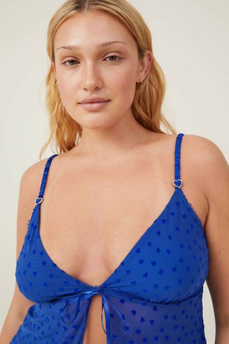 Cotton On Sasha Flocking Mesh Longline Bralette Women's Bras Blue | p6H0dKZ9Flt