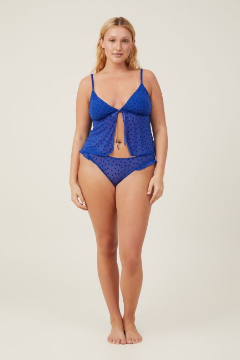 Cotton On Sasha Flocking Mesh Longline Bralette Women\'s Bras Blue | p6H0dKZ9Flt