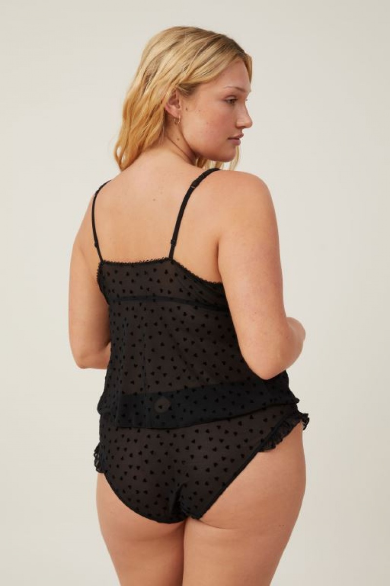 Cotton On Sasha Flocking Mesh Longline Bralette Women's Bras Black | crskwjMMd0S