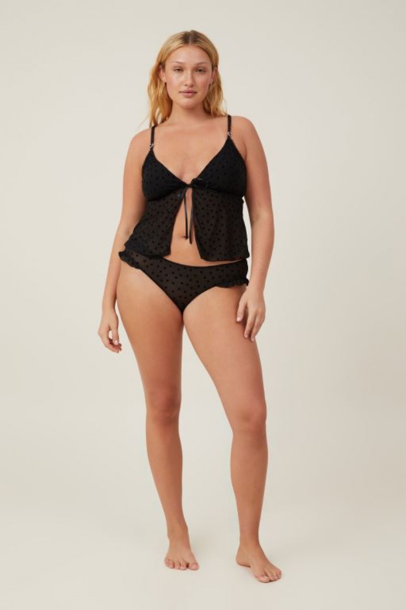 Cotton On Sasha Flocking Mesh Longline Bralette Women's Bras Black | crskwjMMd0S