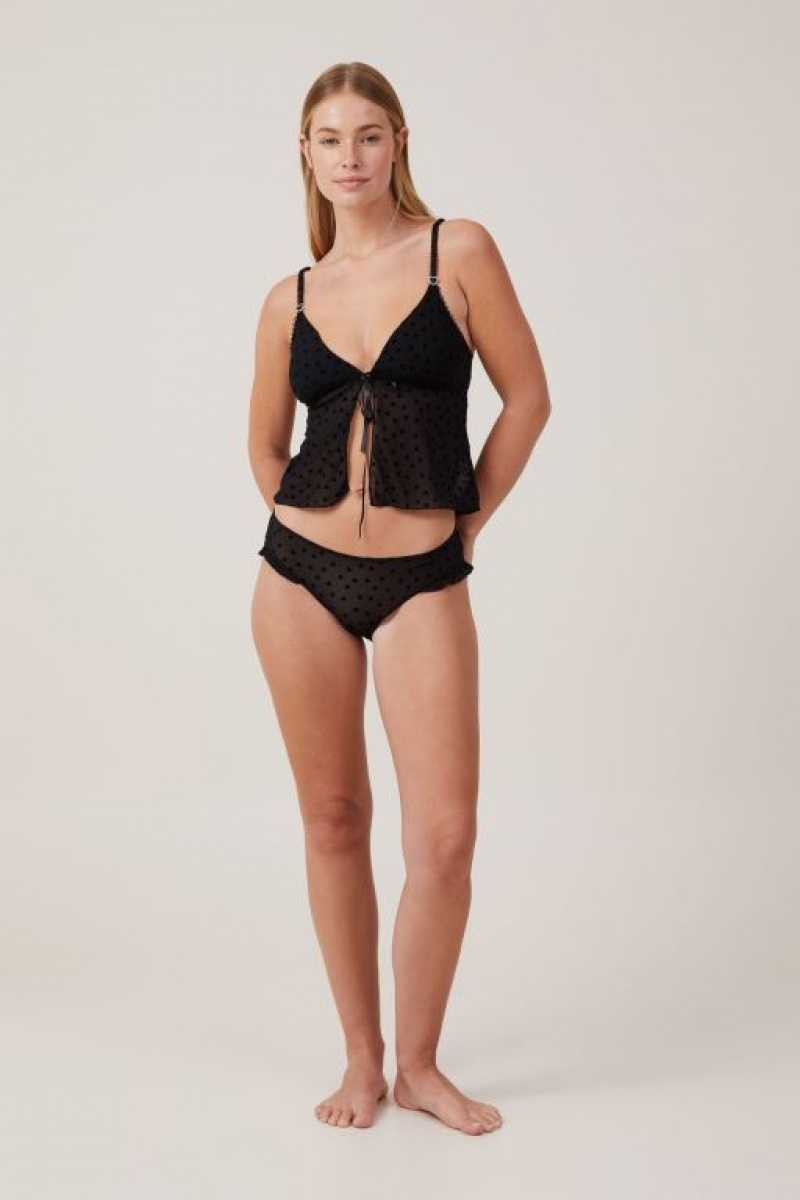 Cotton On Sasha Flocking Mesh Longline Bralette Women's Bras Black | crskwjMMd0S