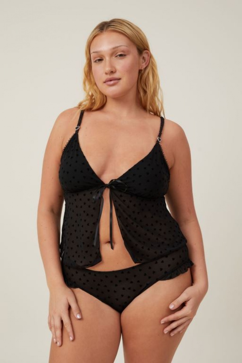 Cotton On Sasha Flocking Mesh Longline Bralette Women\'s Bras Black | crskwjMMd0S