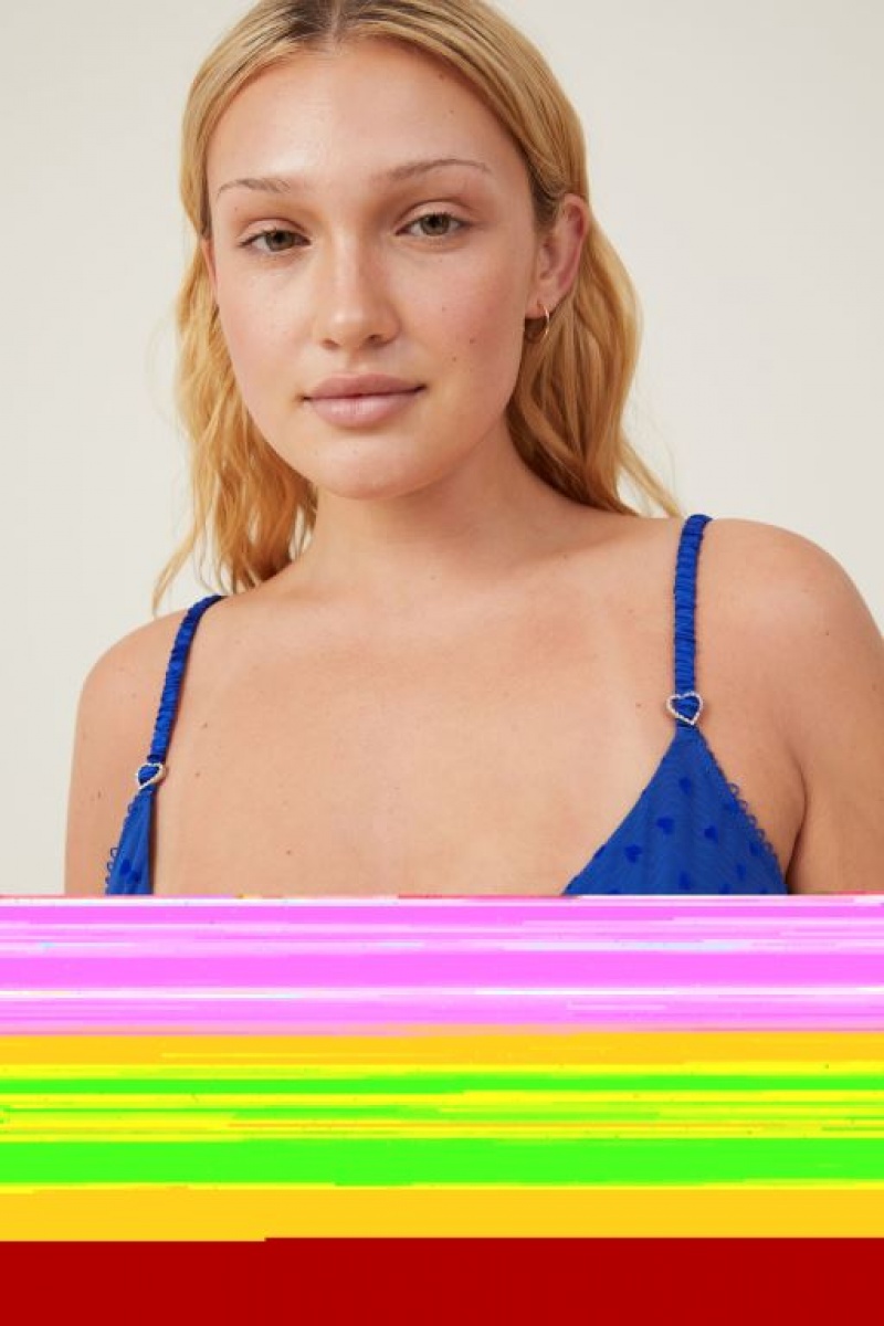 Cotton On Sasha Flocking Mesh Longline Women's Bralette Blue | jcvP8oxJOFz