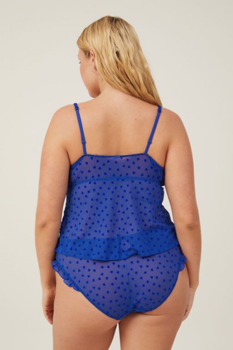 Cotton On Sasha Flocking Mesh Longline Women's Bralette Blue | jcvP8oxJOFz