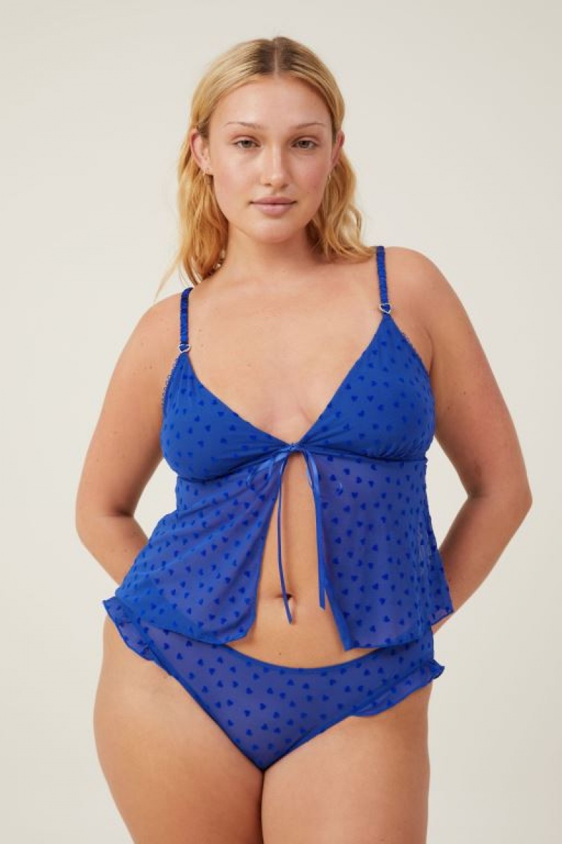 Cotton On Sasha Flocking Mesh Longline Women\'s Bralette Blue | jcvP8oxJOFz
