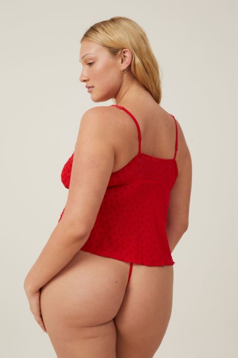 Cotton On Sasha Flocking Mesh Longline Women's Bralette Red | WfHUNXjToSY