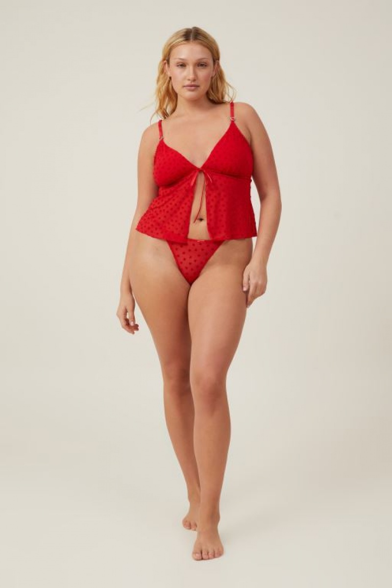 Cotton On Sasha Flocking Mesh Longline Women's Bralette Red | WfHUNXjToSY