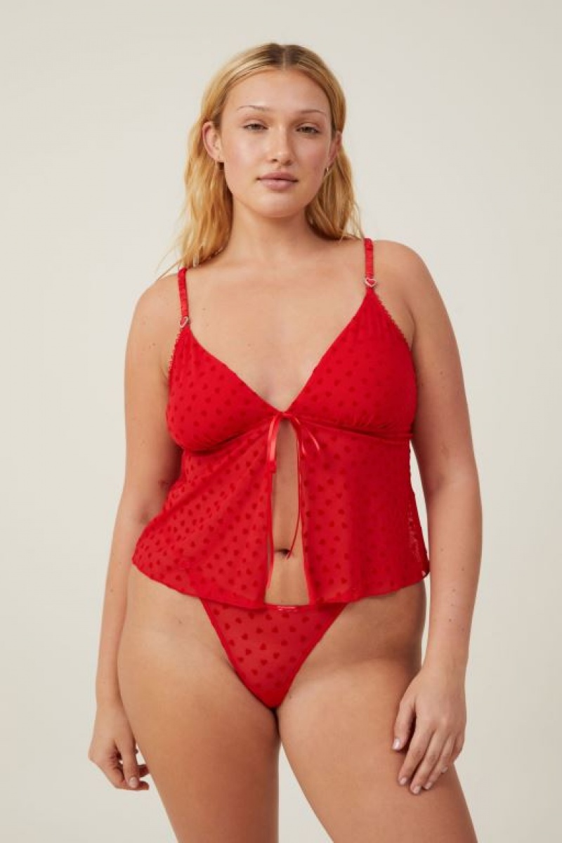 Cotton On Sasha Flocking Mesh Longline Women\'s Bralette Red | WfHUNXjToSY