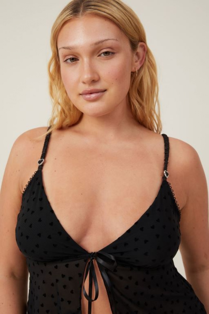 Cotton On Sasha Flocking Mesh Longline Women's Bralette Black | jqzk2OSBPE3