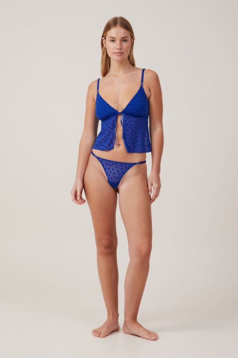 Cotton On Sasha Flocking Mesh Tanga Brief Women\'s Thong Blue | jcs34aIWQUa