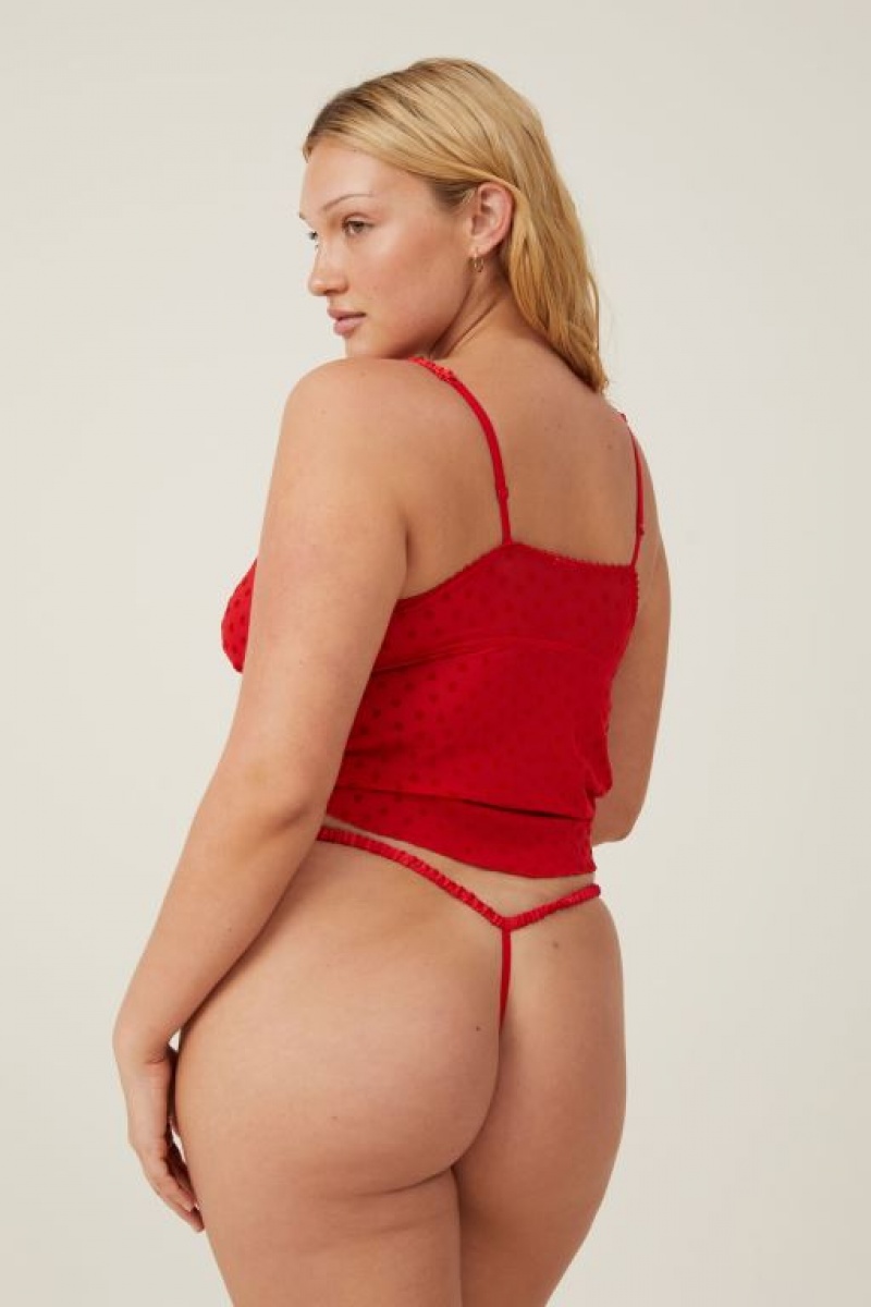 Cotton On Sasha Flocking Mesh Tanga Brief Women's Thong Red | sgDSopRPN9O