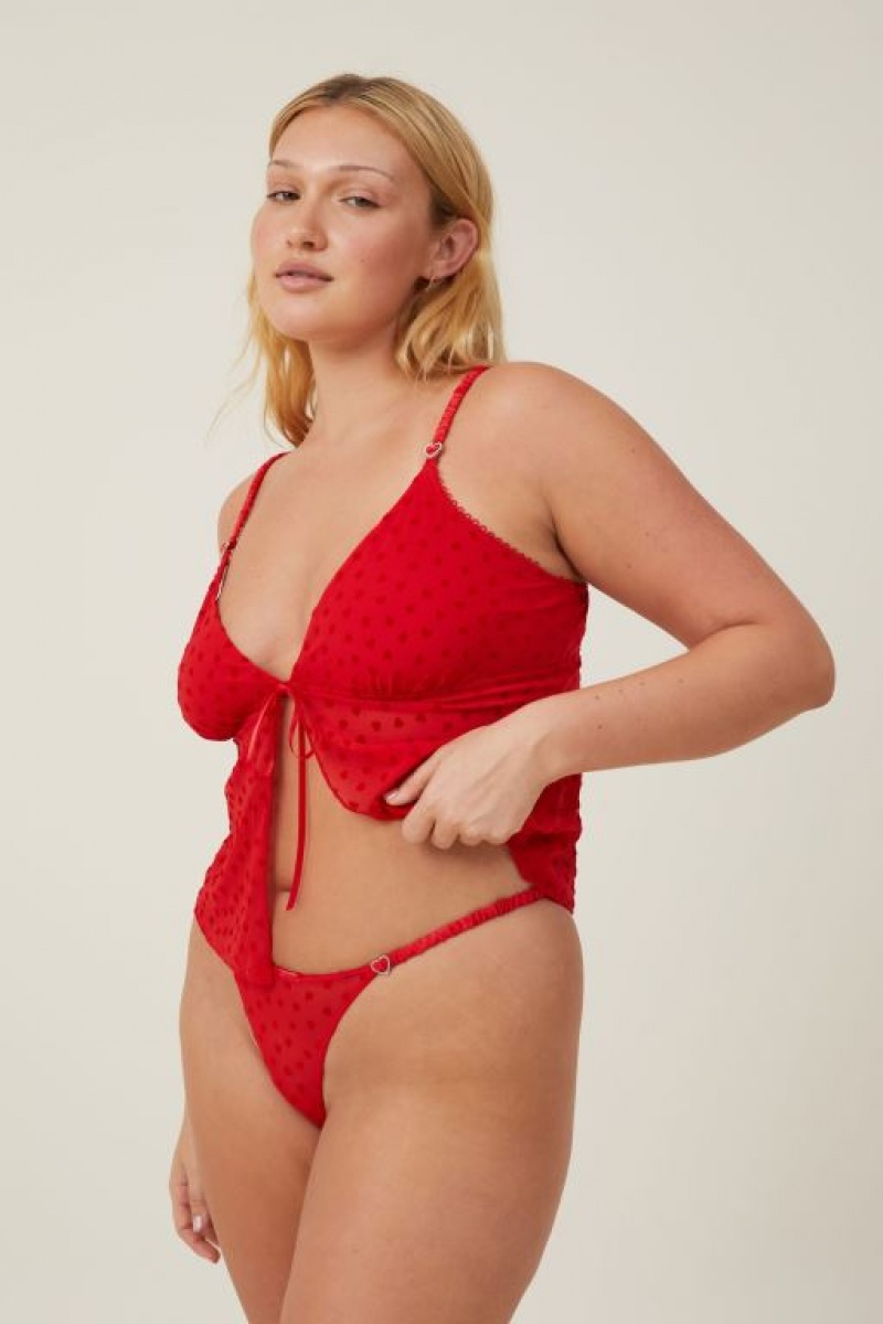 Cotton On Sasha Flocking Mesh Tanga Brief Women's Thong Red | sgDSopRPN9O