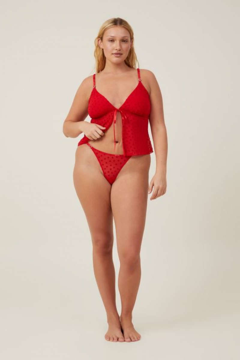 Cotton On Sasha Flocking Mesh Tanga Brief Women\'s Thong Red | sgDSopRPN9O