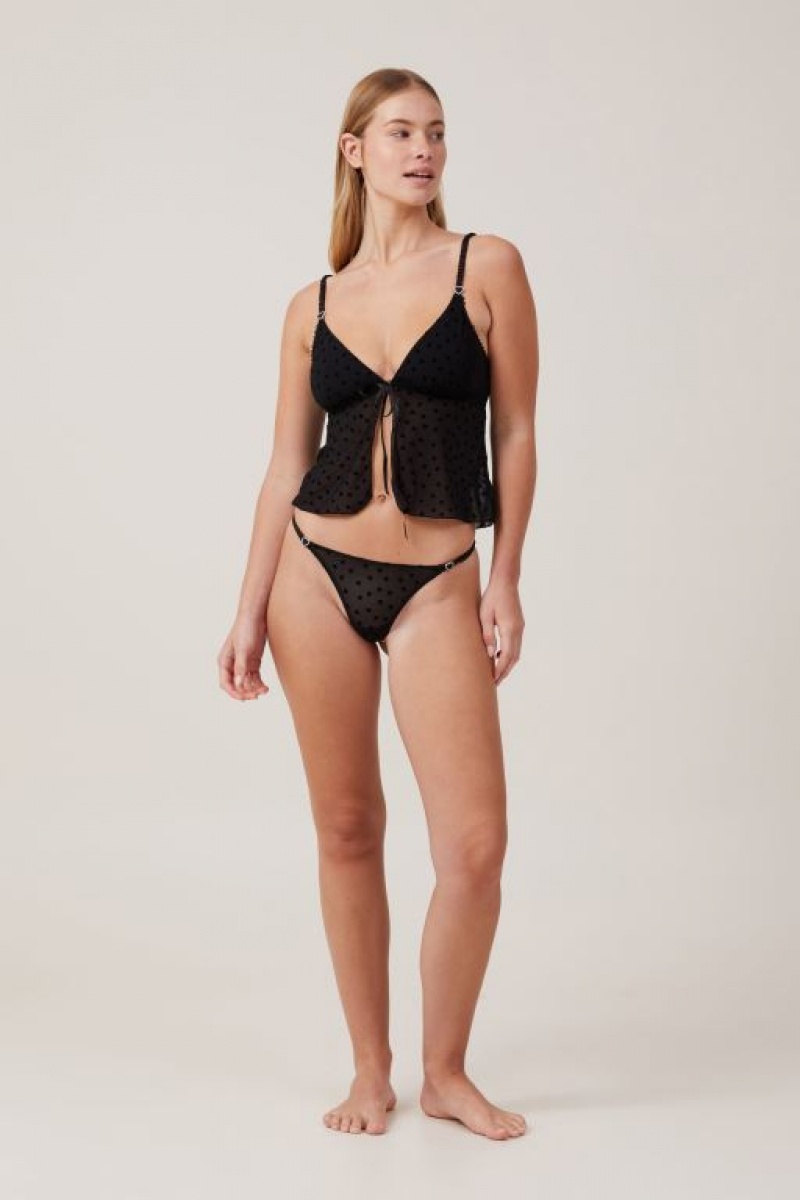 Cotton On Sasha Flocking Mesh Tanga Brief Women\'s Thong Black | 0TyyL7dlg1N