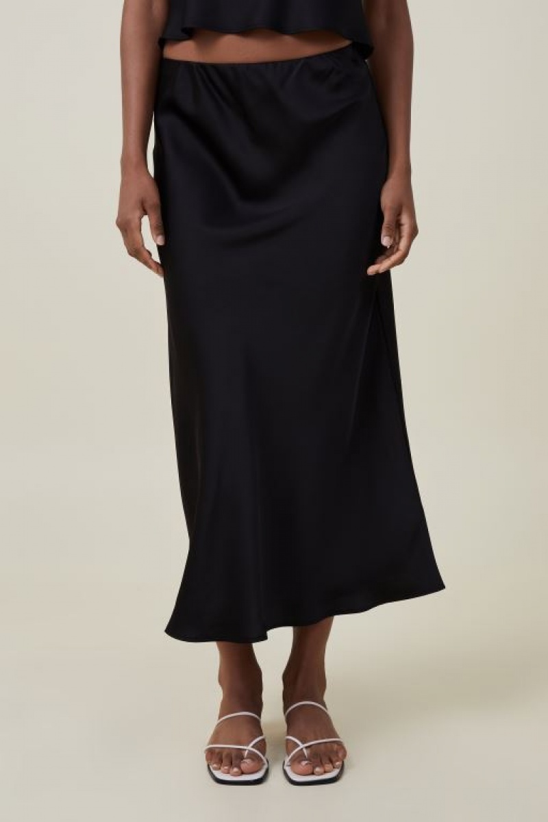 Cotton On Satin Maxi Women's Skirt Black | PPjWryjt4ag